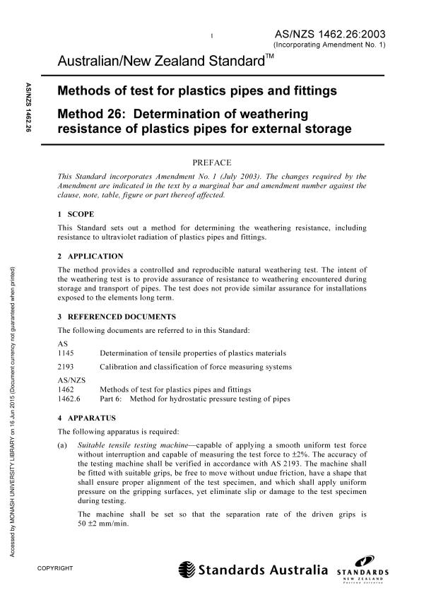 AS/NZS 1462.26:2003 AS/NZS 1462.26:2003