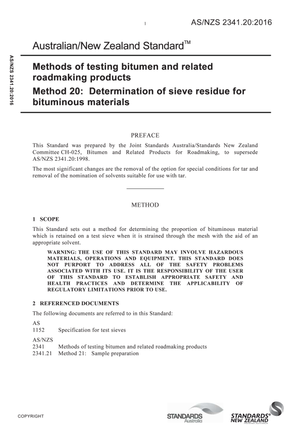AS/NZS 2341.20:2016 AS/NZS 2341.20:2016