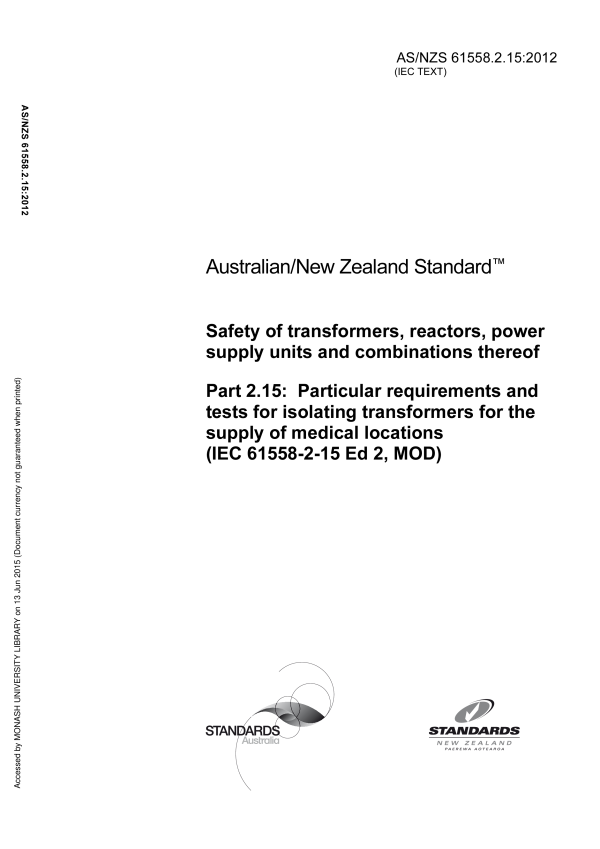 AS/NZS 61558.2.15:2012 AS/NZS 61558.2.15:2012