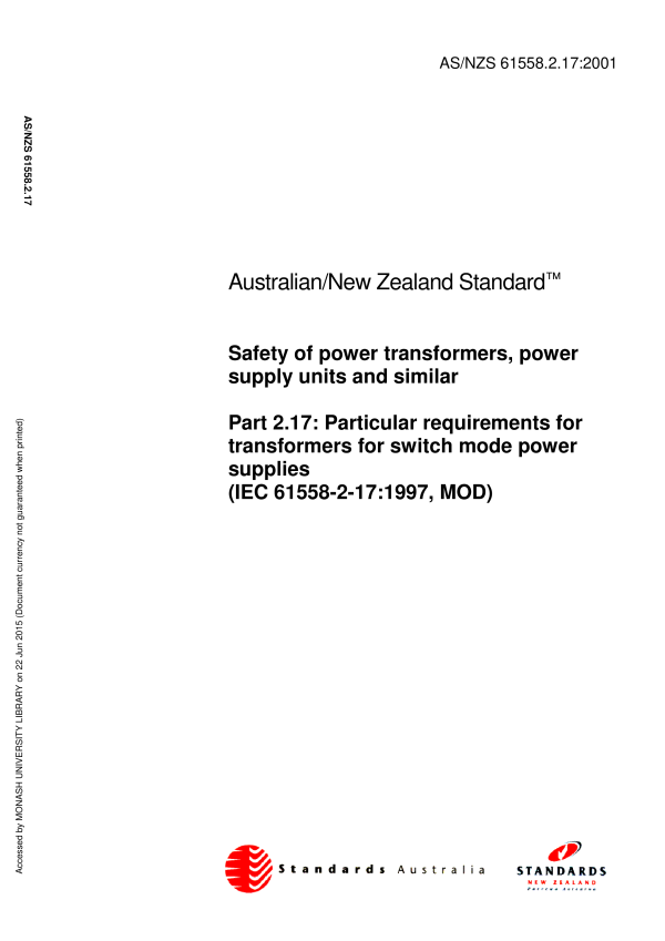 AS/NZS 61558.2.17:2001