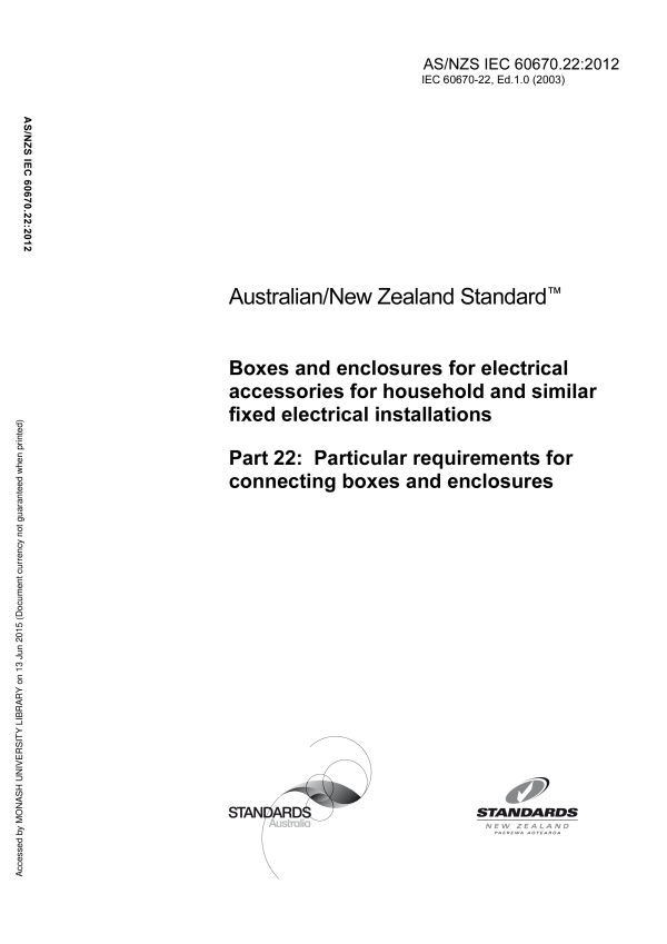 AS/NZS IEC 60670.22:2012