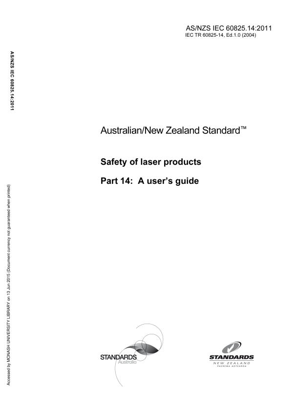 AS/NZS IEC 60825.14:2011 AS/NZS IEC 60825.14:2011