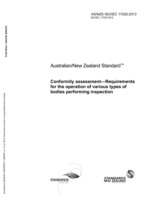 AS/NZS ISO/IEC 17020:2013