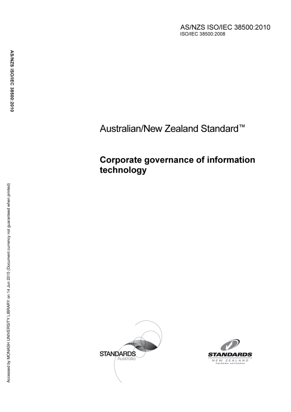 AS/NZS ISO/IEC 38500:2010 AS/NZS ISO/IEC 38500:2010