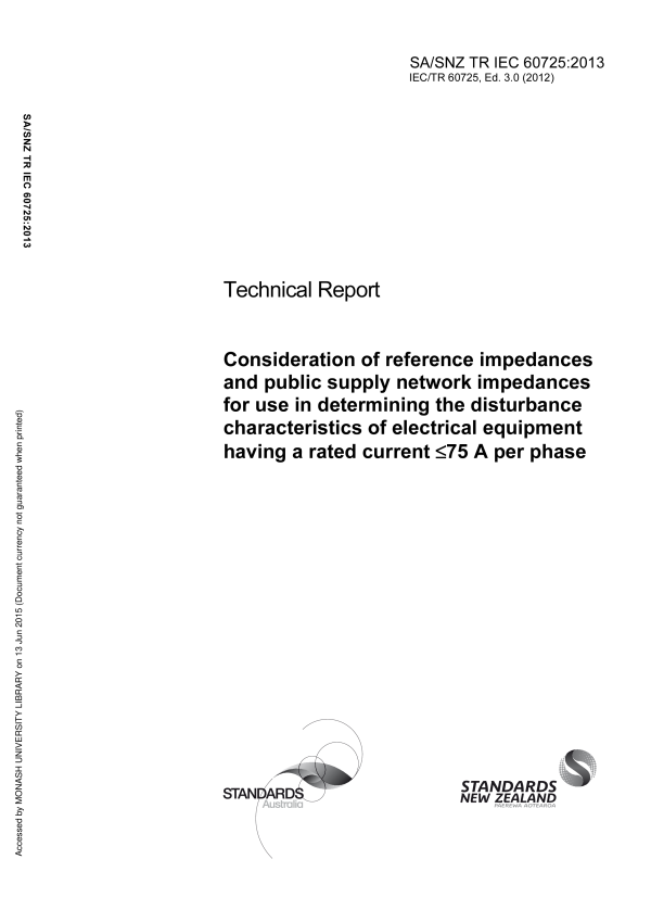 SA/SNZ TR IEC 60725:2013