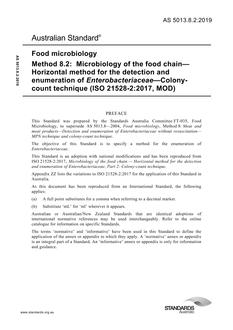 AS 5013.8.2: 01/18/2019 Food microbiology, Method 8.2: Microbiology of the food chain – Horizontal method for the detection and enumeration of Enterobacteriaceae – Colony-count technique (ISO 21528-2:2017, MOD)