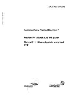 AS/NZS 1301.011: 12/21/2018 Methods of test for pulp and paper, Method 011: Klason lignin in wood and pulp
