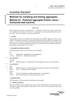 AS 1141.41: 02/27/2017 Methods for sampling and testing aggregates, Method 41: Polished aggregate friction value – Horizontal bed machine