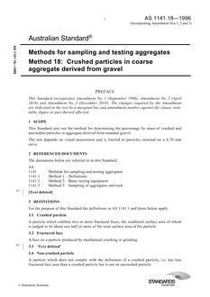 AS 1141.18: 10/05/1996 Methods for sampling and testing aggregates, Method 18: Crushed particles in coarse aggregate derived from gravel