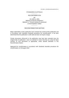 AS 1683.11: 06/29/2001 Methods of test for elastomers, Method 11: Tension testing of vulcanized or thermoplastic rubber