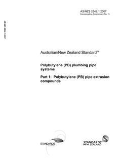 AS/NZS 2642.1: 04/18/2007 Polybutylene (PB) plumbing pipe systems, Part 1: Polybutylene (PB) pipe extrusion compounds
