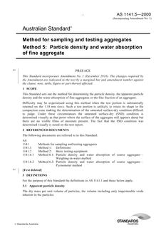 AS 1141.5: 06/19/2000 Method for sampling and testing aggregates, Method 5: Particle density and water absorption of fine aggregate