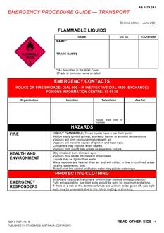AS 1678.3A1: 06/24/2004 Emergency procedure guide – Transport – Flammable liquids