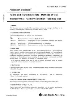 AS 1580.401.5: 12/13/2002 Paints and related materials – Methods of test, Method 401.5: Hard dry condition – Sanding test