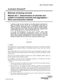 AS 1012.20.1: 10/18/2016 Methods of testing concrete, Method 20.1: Determination of chloride and sulfate in hardened concrete and aggregates – Nitric acid extraction method
