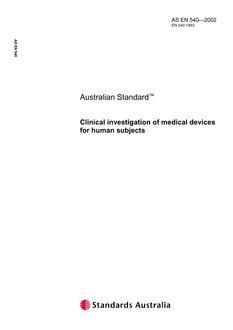 AS EN 540: 06/28/2002 Clinical investigation of medical devices for human subjects