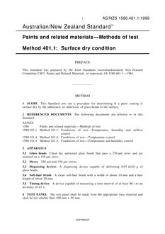 AS/NZS 1580.401.1: 05/05/1999 Paints and related materials – Methods of test, Method 401.1: Surface dry condition