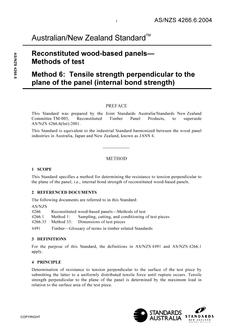 AS/NZS 4266.6: 03/26/2004 Reconstituted wood-based panels – Methods of test, Method 6: Tensile strength perpendicular to the plane of the panel (internal bond strength)