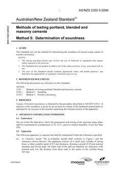 AS/NZS 2350.5: 12/29/2006 Methods of testing portland, blended and masonry cements, Method 5: Determination of soundness