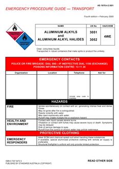 AS 1678.4.2.001: 02/14/2005 Emergency procedure guide – Transport – Aluminium alkyls and aluminium alkyl halides
