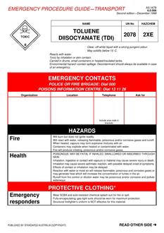 AS 1678.6.0.006: 12/05/1998 Emergency procedure guide – Transport – Toluene diisocyanate (TDI)