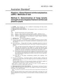 AS 3572.5: 12/31/1988 Plastics – Glass filament reinforced plastics (GRP) – Methods of test, Method 5: Determination of hoop tensile strength of wound glass filament reinforced plastics pipes