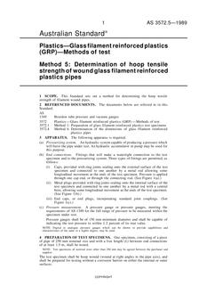 AS 3572.5: 12/31/1988 Plastics – Glass filament reinforced plastics (GRP) – Methods of test, Method 5: Determination of hoop tensile strength of wound glass filament reinforced plastics pipes