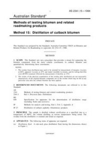 AS 2341.15: 06/14/1994 Methods of testing bitumen and related roadmaking products, Method 15: Distillation of cutback bitumen