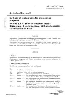 AS 1289.3.8.3: 09/19/2014 Methods of testing soils for engineering purposes, Method 3.8.3: Soil classification tests – Dispersion – Determination of pinhole dispersion classification of a soil