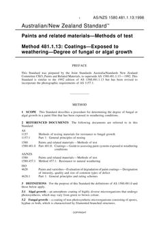 AS/NZS 1580.481.1.13: 07/05/1998 Paints and related materials – Methods of test, Method 481.1.13: Coatings – Exposed to weathering – Degree of fungal or algal growth