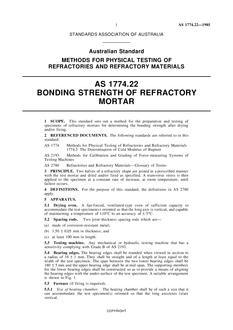 AS 1774.22: 12/31/1984 Refractories and refractory materials – Physical test methods – Bonding strength of refractory mortar