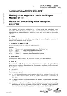 AS/NZS 4456.14: 09/25/2003 Masonry units, segmental pavers and flags – Methods of test, Method 14: Determining water absorption properties