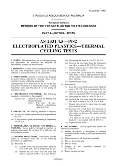 AS 2331.4.5: 01/01/1982 Methods of test for metallic and related coatings – Electroplated plastics – Thermal cycling tests, Part 4.5: Physical tests