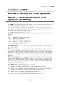 AS 1141.12: 11/05/1996 Methods for sampling and testing of aggregates – Materials finer than 75 micrometre in aggregates (by washing)