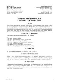 AS/NZS 1301.203S: 09/01/1993 Methods of test for pulp and paper, Part 203S: Forming handsheets for physical testing of pulp