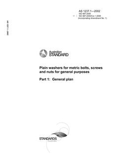 AS 1237.1: 09/27/2002 Plain washers for metric bolts, screws and nuts for general purposes, Part 1: General plan