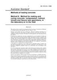 AS 1012.8: 01/01/1986 Methods of testing concrete – Method for making and curing concrete compression, indirect tensile and flexure test specimens, in the laboratory or in the field