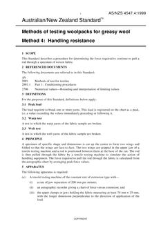 AS/NZS 4547.4: 04/05/1999 Methods of testing woolpacks for greasy wool, Method 4: Handling resistance