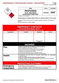 AS 1678.10.001: 01/01/1998 Emergency procedure guide – Transport, Part 10.001: Pesticides