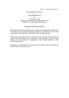 AS 2205.3.1: 03/27/2003 Methods for destructive testing of welds in metal, Method 3.1: Transverse guided bend test