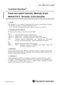 AS 1580.214.3: 08/28/2003 Paints and related materials – Methods of test, Method 214.3: Viscosity – Cone-and-plate