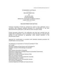 AS 5013.28: 07/14/2009 Food microbiology, Method 28: Examination of specific products – Liquid milks and creams