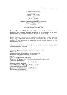 AS 5013.28: 07/14/2009 Food microbiology, Method 28: Examination of specific products – Liquid milks and creams