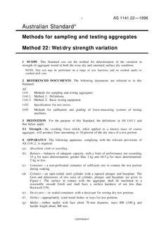 AS 1141.22: 01/01/1996 Methods for sampling and testing aggregates – Wet/dry strength variation