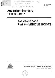AS 1418.9: 12/31/1986 Cranes (including hoists and winches) (known as the SAA Crane Code) – Vehicle hoists