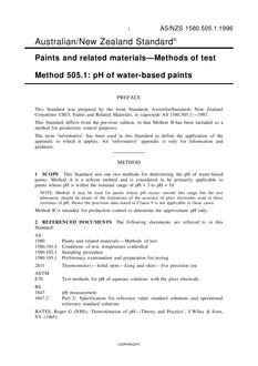 AS/NZS 1580.505.1: 03/05/1996 Paints and related materials – Methods of test, Method 505.1: pH of water-based paints