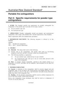 AS/NZS 1841.5: 04/05/1997 Portable fire extinguishers, Part 5: Specific requirements for powder type extinguishers