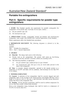 AS/NZS 1841.5: 04/05/1997 Portable fire extinguishers, Part 5: Specific requirements for powder type extinguishers