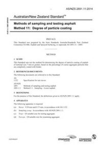 AS/NZS 2891.11: 05/16/2014 Methods of sampling and testing asphalt, Method 11: Degree of particle coating