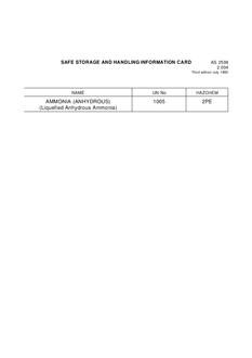 AS 2508.2.004: 01/01/1995 Safe storage and handling information card – Ammonia (anhydrous)